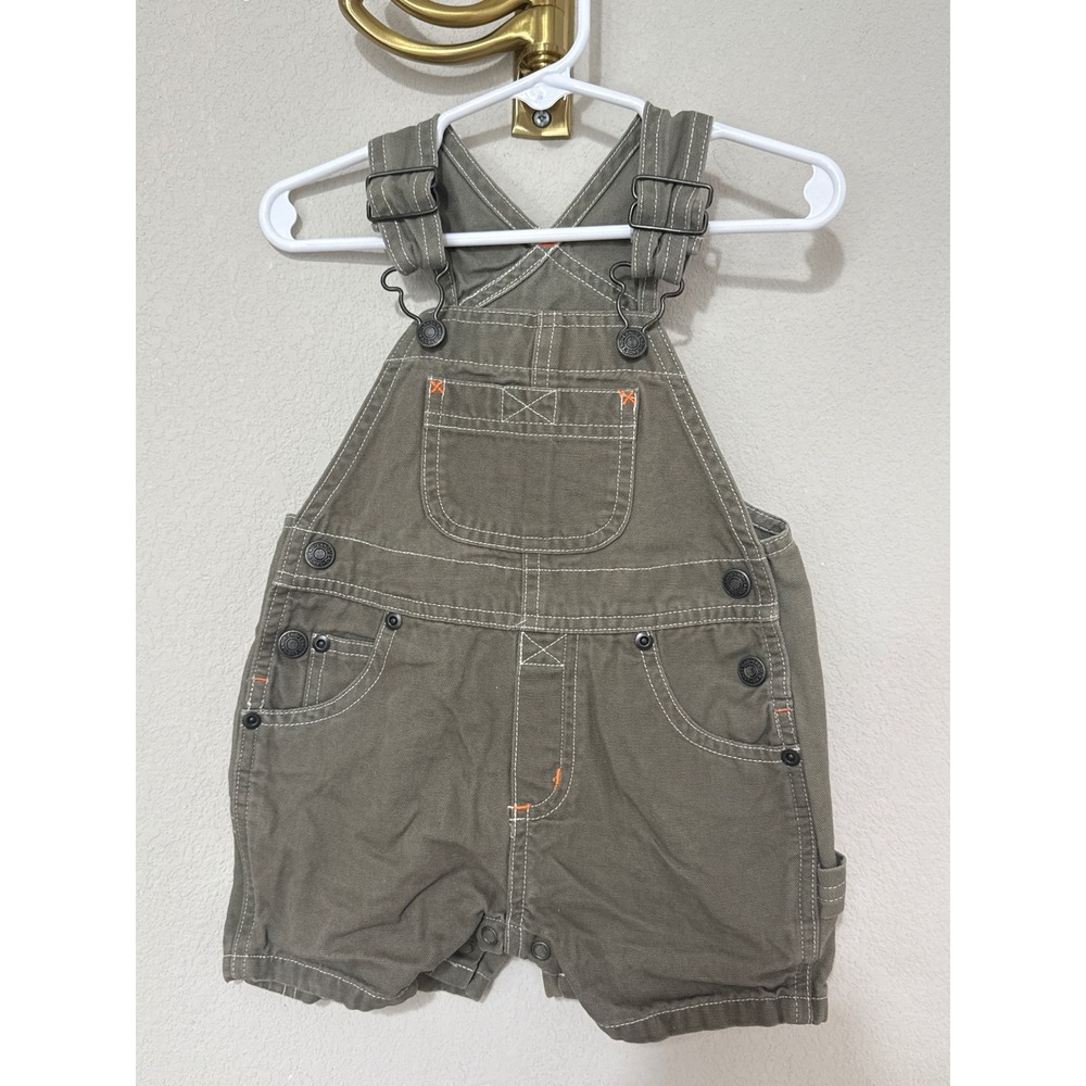 Lands' End Canvas Overalls Baby 6M Olive Green Workwear Shortalls